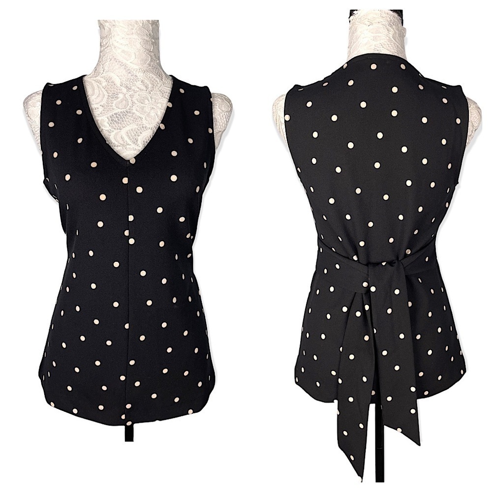 Ann Taylor V-Neck Polka Dot Print Sleeveless Top Belted Size Small